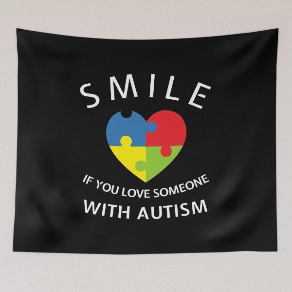 Item preview, Smile Love Someone Autism Heart Puzzle Support Family Saying design designed and sold by CreatedByHeidi.