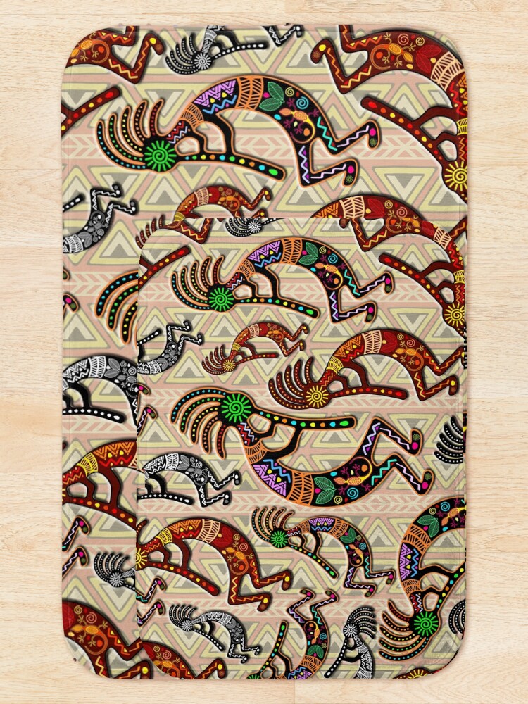Alternate view of Kokopelli Rainbow Colors on Tribal Pattern Bath Mat
