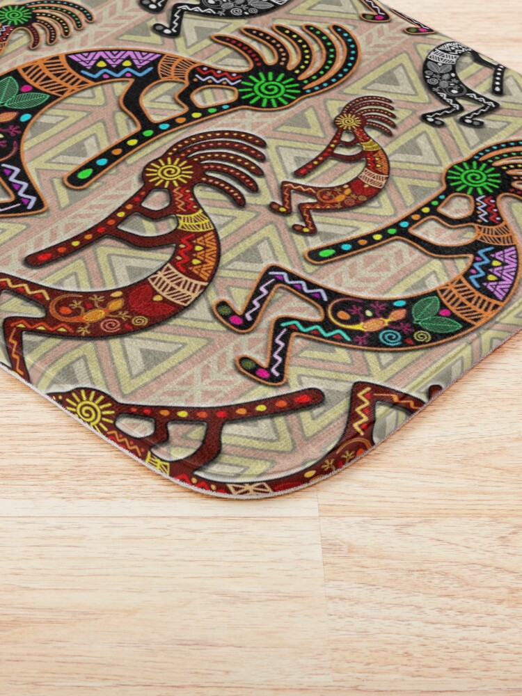 Alternate view of Kokopelli Rainbow Colors on Tribal Pattern Bath Mat