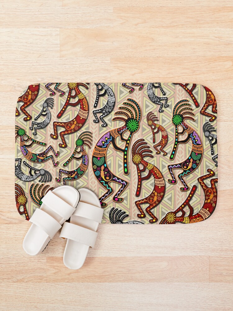 Alternate view of Kokopelli Rainbow Colors on Tribal Pattern Bath Mat