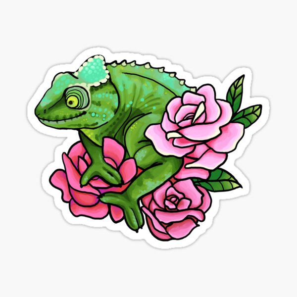 Chameleon with Roses Sticker