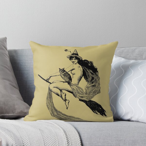 Item preview, Vintage Witch on a Broomstick with Wise Owl designed and sold by ThreeHaresMedia.