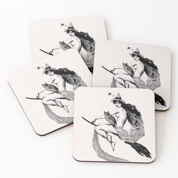 Item preview, Vintage Witch on a Broomstick with Wise Owl designed and sold by ThreeHaresMedia.