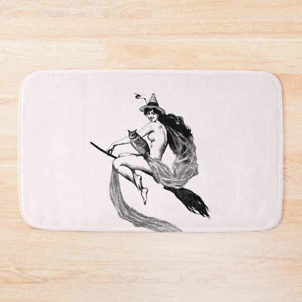Item preview, Vintage Witch on a Broomstick with Wise Owl designed and sold by ThreeHaresMedia.