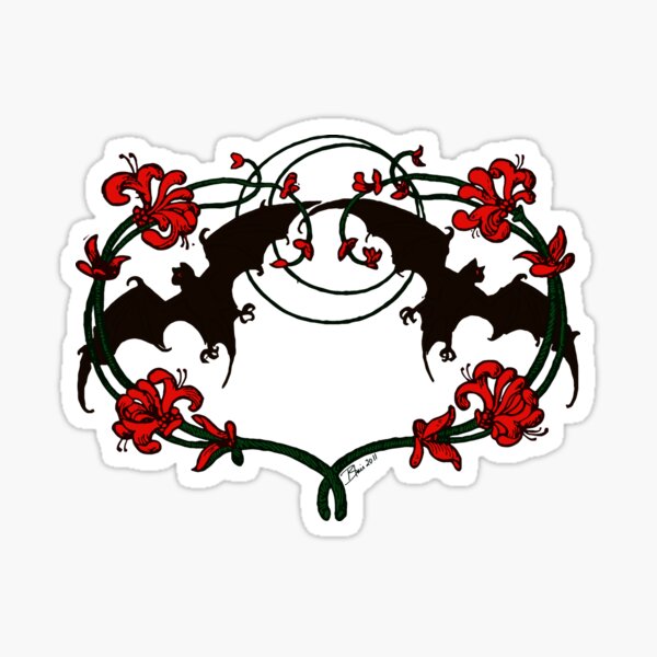 Halloween Goth Red Flowers Vampire Bats Sticker