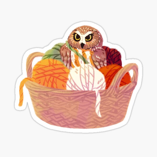 Owl in yarn basket Sticker