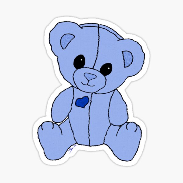 Cute Blue Valentine Heart Teddy Bear Baby Toy Sticker