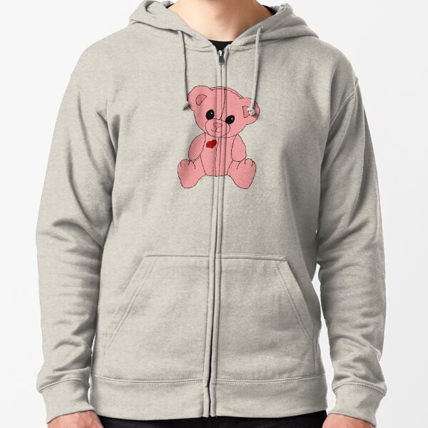 Cute Pink Valentine Heart Teddy Bear Baby Toy Zipped Hoodie