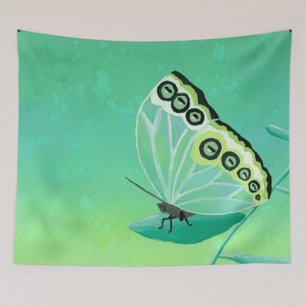 Item preview, Green Ethereal Butterfly Perched on a Leaf Painting designed and sold by platosgarden.