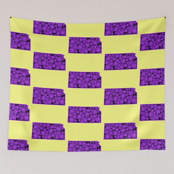 Item preview, Purple Roses Flower State of Kansas with yellow background designed and sold by Ella's  Doodles And Designs.