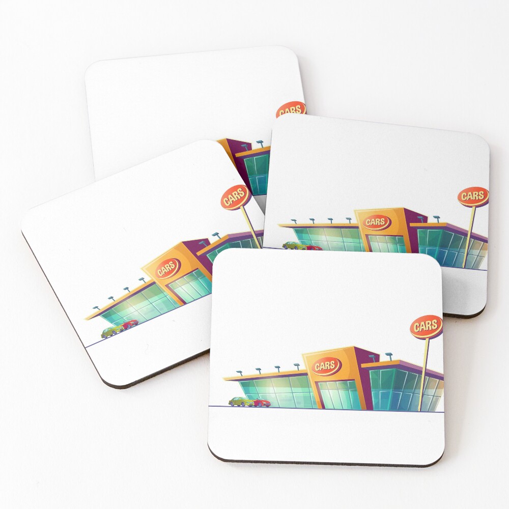 "Car Dealership Cartoon" Coasters (Set of 4) for Sale by Andrius123