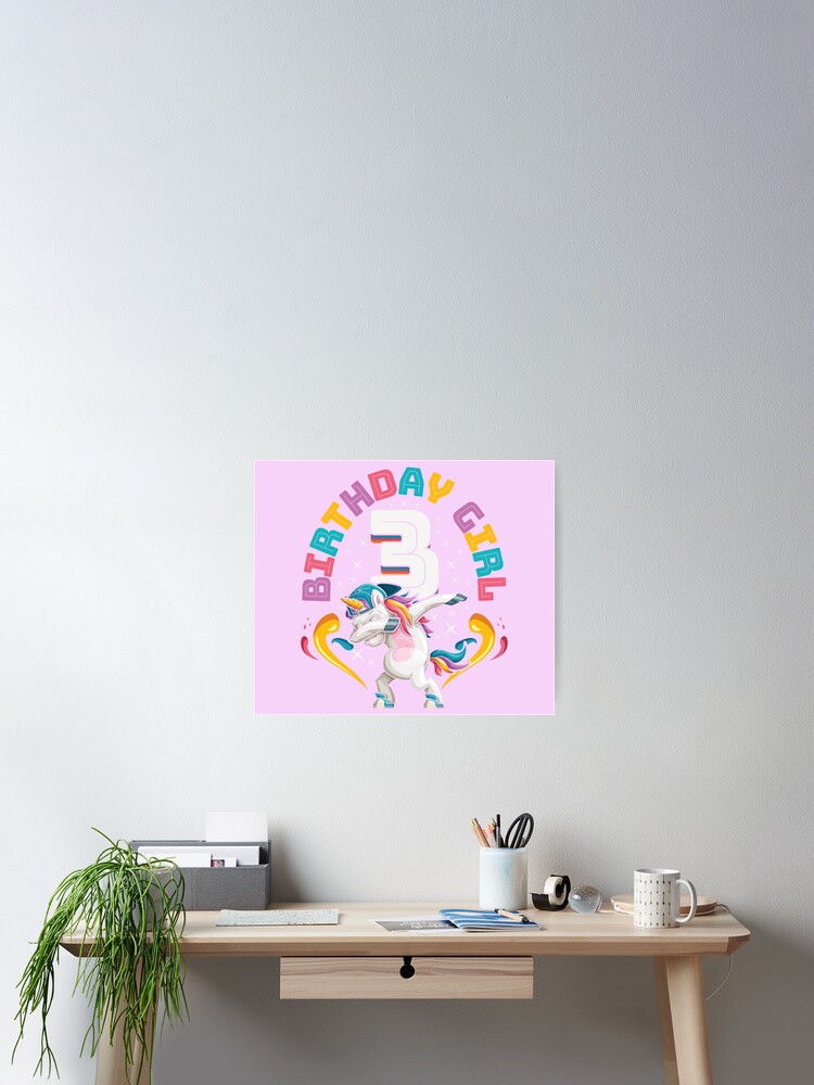 Poster Tamponner La Fille D Anniversaire De Licorne De 3 Ans Par Teeshirtrepub Redbubble