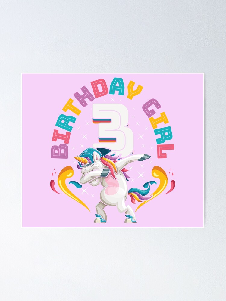 Poster Tamponner La Fille D Anniversaire De Licorne De 3 Ans Par Teeshirtrepub Redbubble