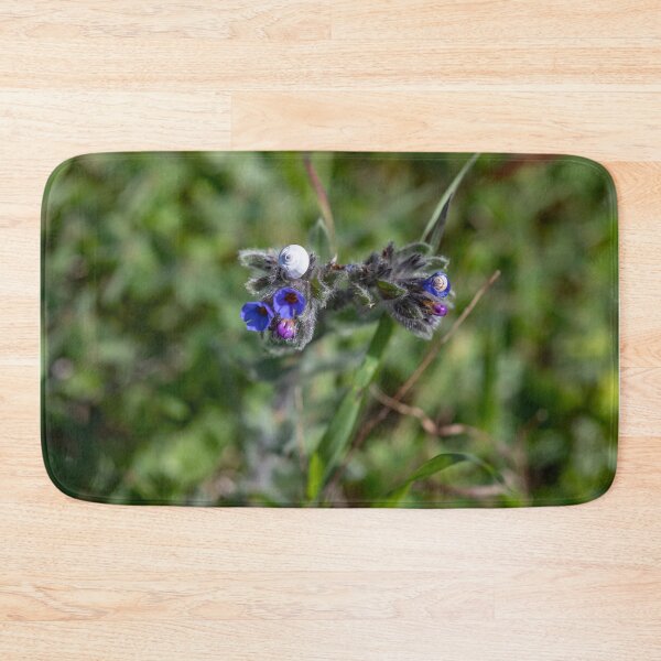 Item preview, Blue flowers and buds of Lungwort Pulmonaria with white snails close-up on a blurred green background designed and sold by EG Creativity Art.