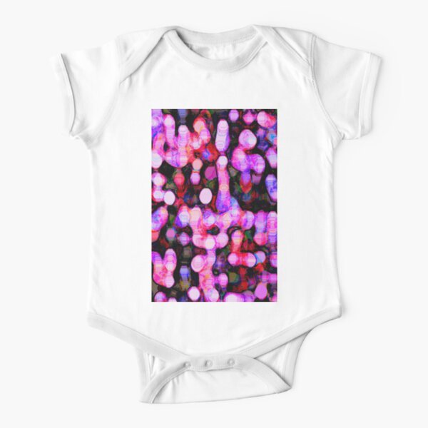 Trois . THE PINK NIGHT SKY- FEATURING MOLTEN COLOURS IN A RANGE OF GRAPHIC PINKS Short Sleeve Baby One-Piece