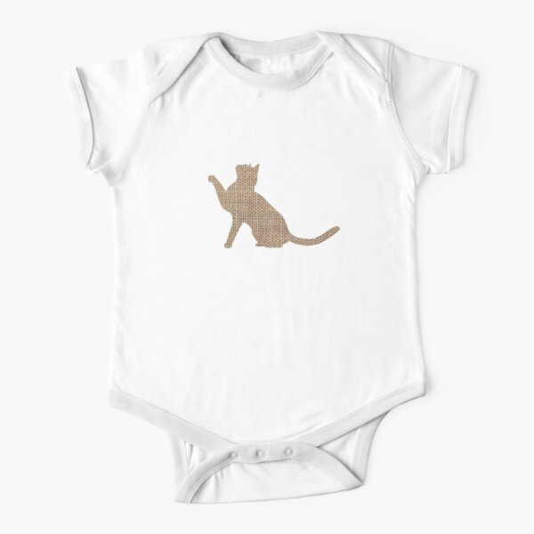 Burlap look cat silhouette Short Sleeve Baby One-Piece