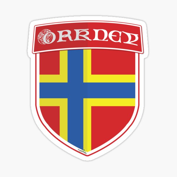 Item preview, ORKNEY ISLANDS Orcadian Flag Shield SCOTLAND UK Scottish Sticker Decal & T-Shirt designed and sold by OuterShellUK.