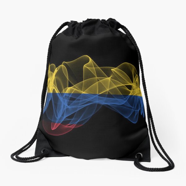 Colombia Smoke Flag on Black Background, Colombia flag Drawstring Bag