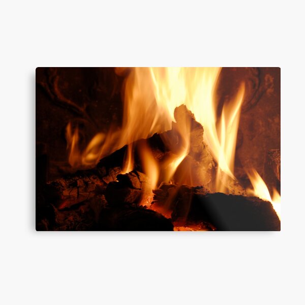 Log fire in chimney Metal Print