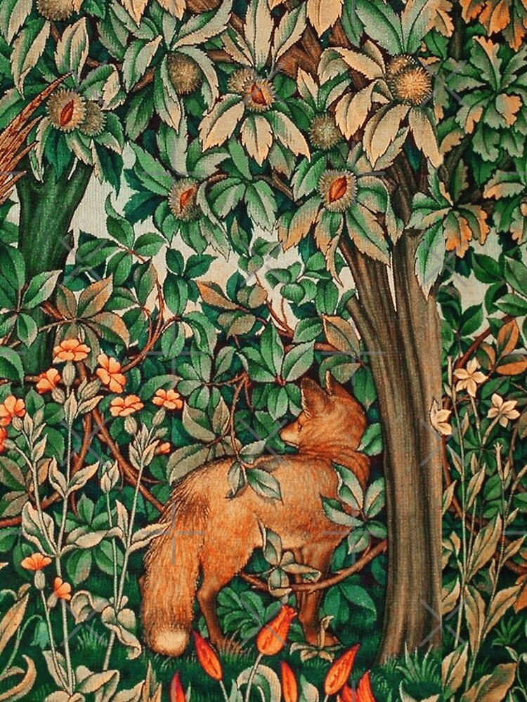 GREENERY, FOREST ANIMALS Fox and Hares Blue Green Floral Tapestry