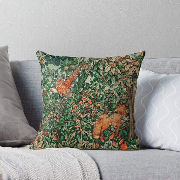 Item preview, VERDURE, ANIMAUX FORESTIERS Faisan et Renard Rouge Bleu Vert Floral Tentures designed and sold by BulganLumini.