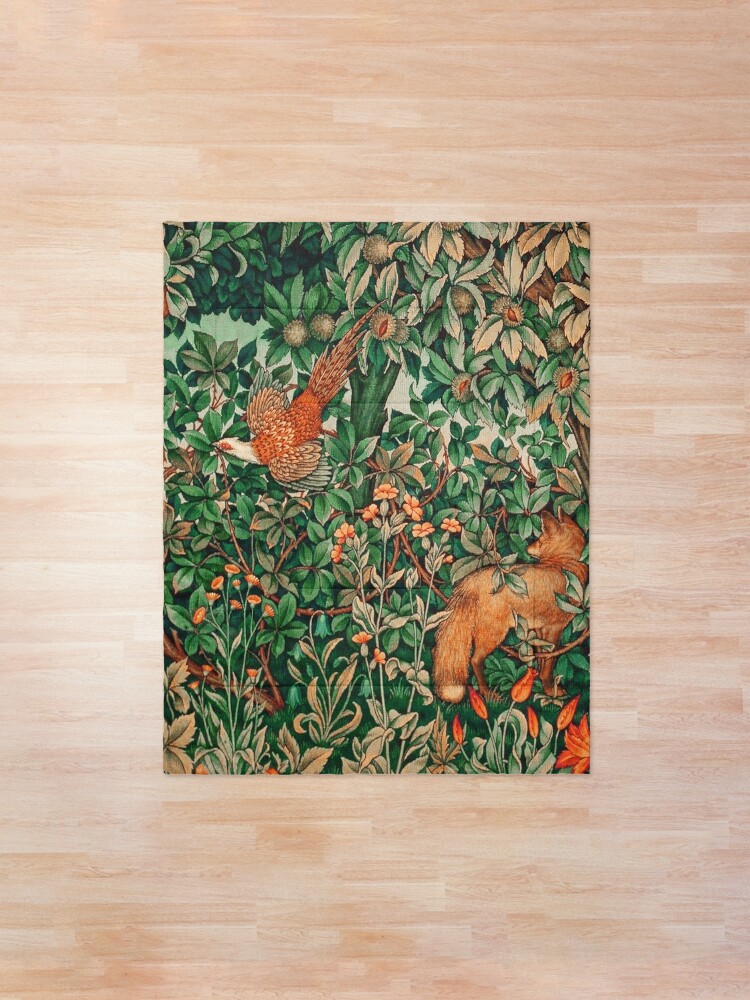 Alternate view of GREENERY, FOREST ANIMALS Pheasant and Fox Red Blue Green Floral Tapestry Comforter