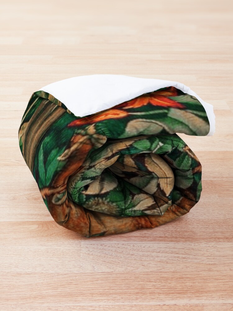 Alternate view of GREENERY, FOREST ANIMALS Pheasant and Fox Red Blue Green Floral Tapestry Comforter