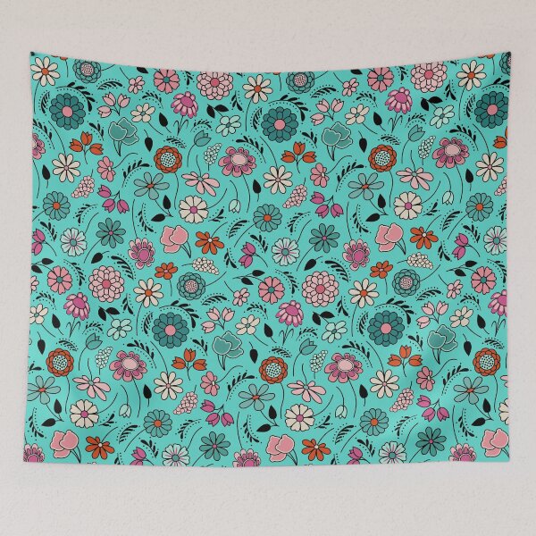 Item preview, Cute Ditsy Flowers // Country Pink, Teal, Turquoise, Cream designed and sold by Elsy's Art.