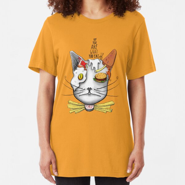 Fast Food Lover Cat Funny Face Slim Fit T-Shirt