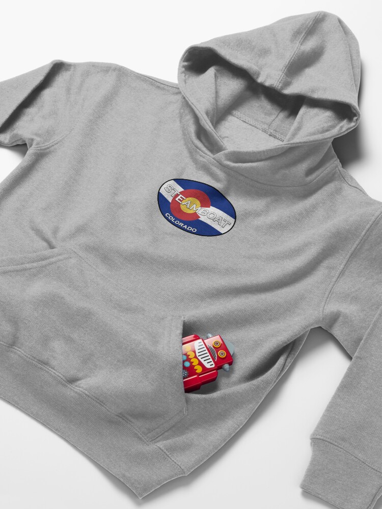 Alternate view of Steamboat Springs Colorado! State flag design Kids Pullover Hoodie