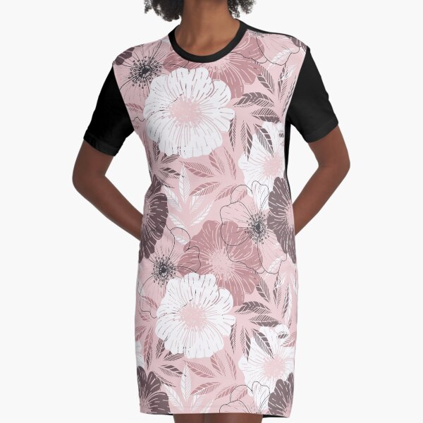 Modern floral pattern in dusty pink colors Graphic T-Shirt Dress