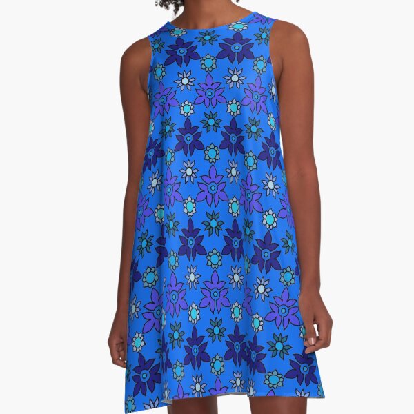 Blue, blue and blue flowers A-Line Dress