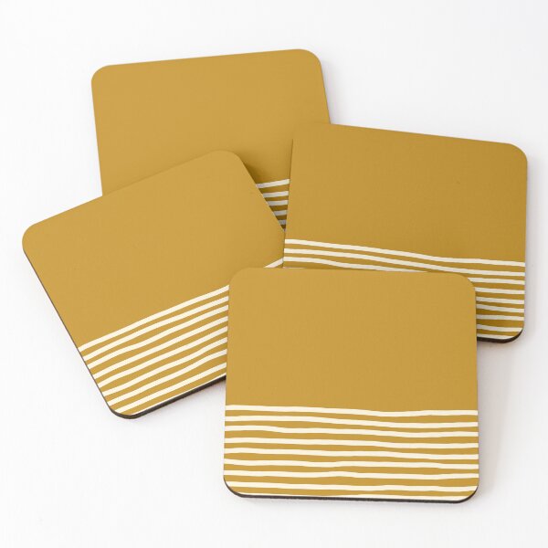 Item preview, Hand-Painted Cream Stripes Minimalist Pattern on Golden Mustard Solid  designed and sold by kierkegaard.