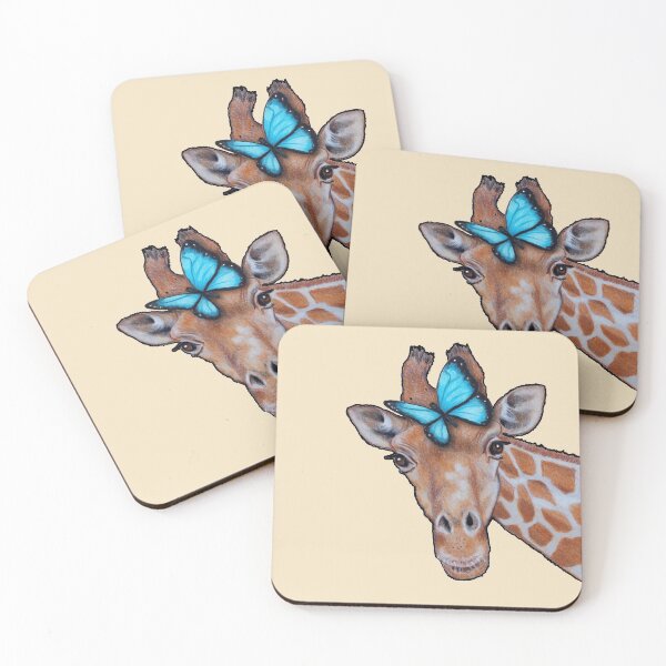 Item preview, Giraffe with Blue Butterfly, Illustration, Wildlife, Animals, Art designed and sold by JoyfulWhimsy.