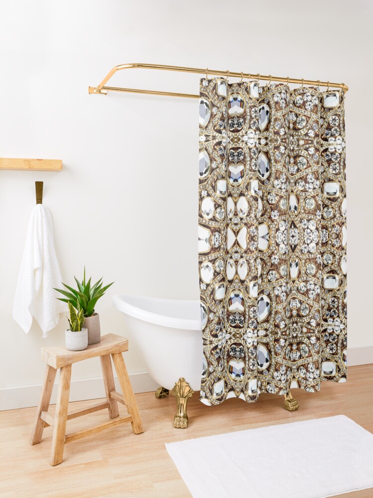 Alternate view of jewelry gemstone silver crystal champagne gold rhinestone Shower Curtain