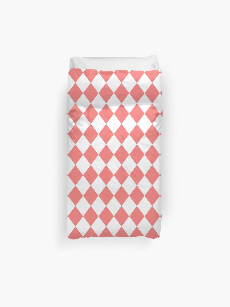 Coral Rose Modern Diamond Pattern On White Duvet Cover By