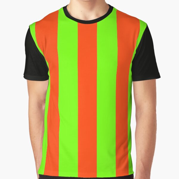 green and orange striped shirt