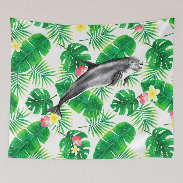 Item preview, Risso's Dolphin with Tropical Plants designed and sold by SkySailingArt.