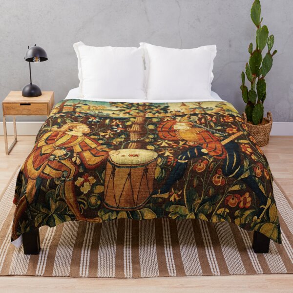 Item preview, LANDSKNECHTES PLAYING DICE ON A DRUM Antique Flemish Floral Tapestry designed and sold by BulganLumini.