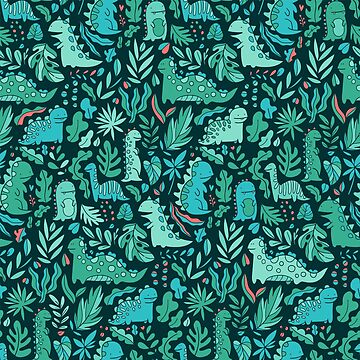 Artwork thumbnail, Cute dinosaurs and tropical leaves by kostolom3000
