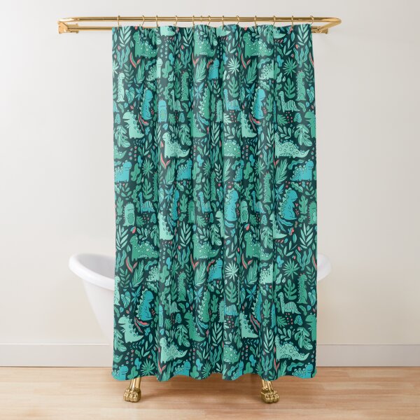 Cute dinosaurs and tropical leaves Shower Curtain