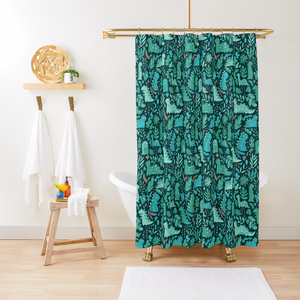 Cute dinosaurs and tropical leaves Shower Curtain