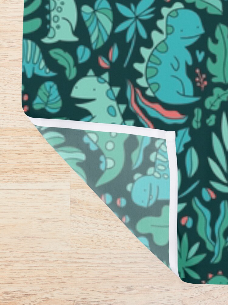 Alternate view of Cute dinosaurs and tropical leaves Shower Curtain