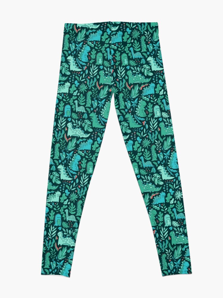 Alternate view of Cute dinosaurs and tropical leaves Leggings