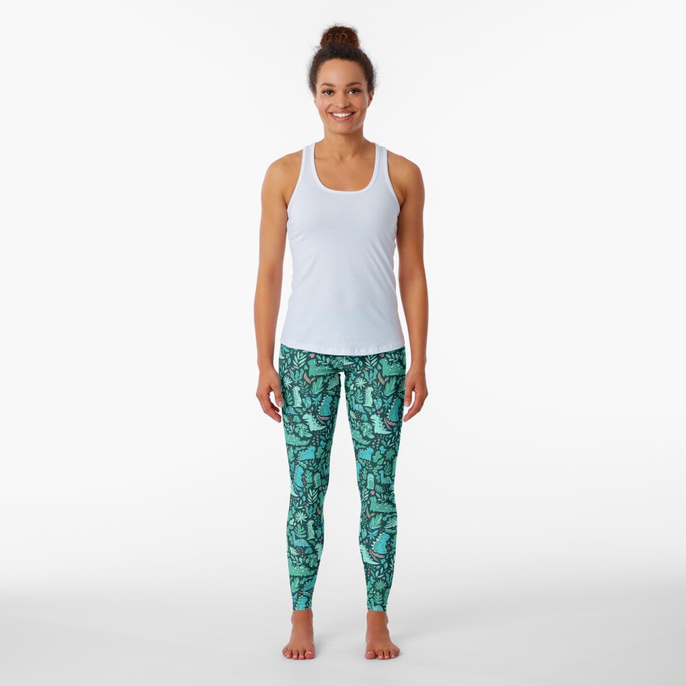 Cute dinosaurs and tropical leaves Leggings
