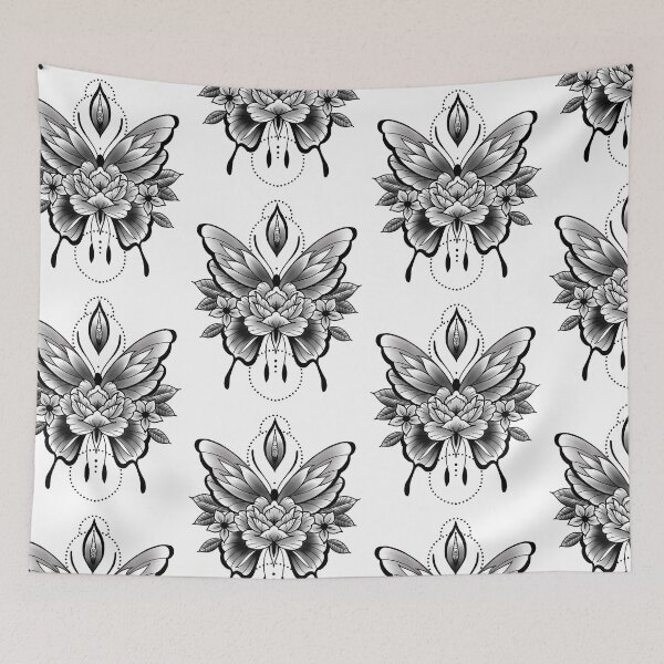Item preview, Butterfly peony tattoo design designed and sold by SpaceCatK.