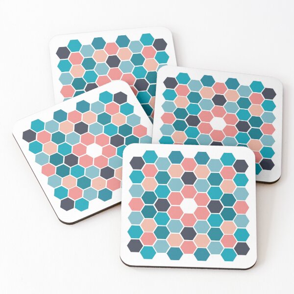 Item preview, Mosaic Hexagon Tile  - Coral and Blue designed and sold by Linda Sholberg.