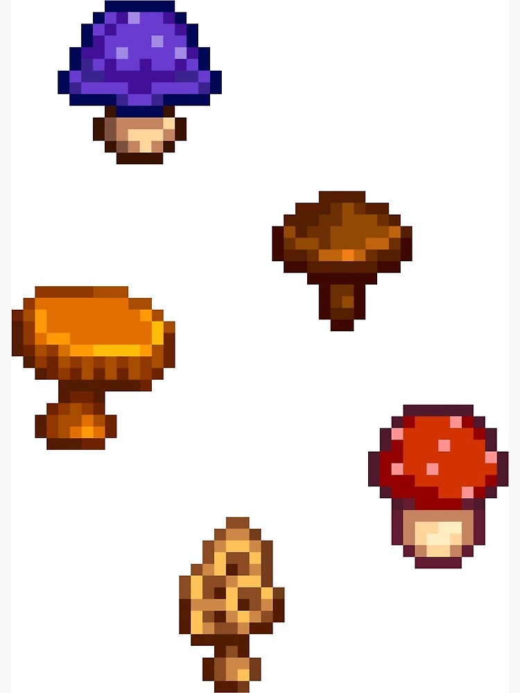 Aperçu 2 sur 2. Carte postale avec l'œuvre Ensemble de champignons Stardew Valley créée et vendue par Saerayy.