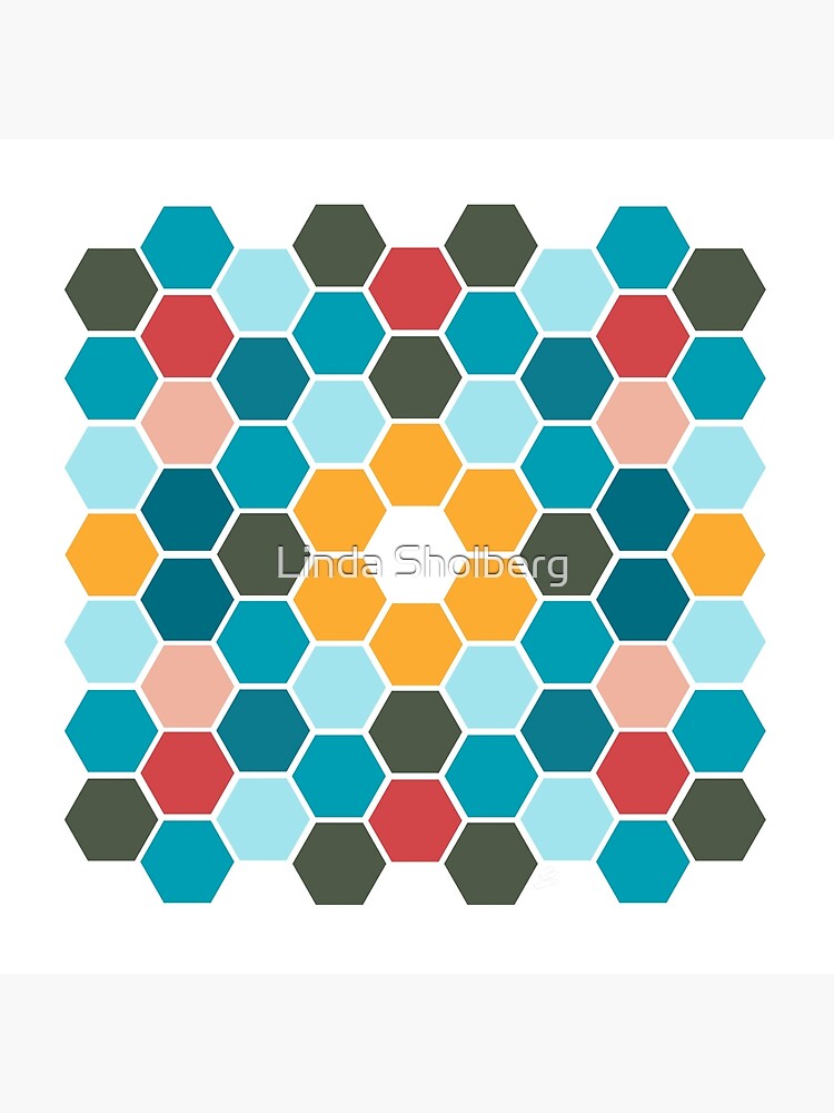 hexagon-mosaic-tile-pattern-flame-red-blue-saffron-art-board-print-for-sale-by-linda-sholberg-redbubble