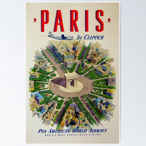 Item preview, Paris by Clipper 1951 vintage travel poster designed and sold by stickart-marek.